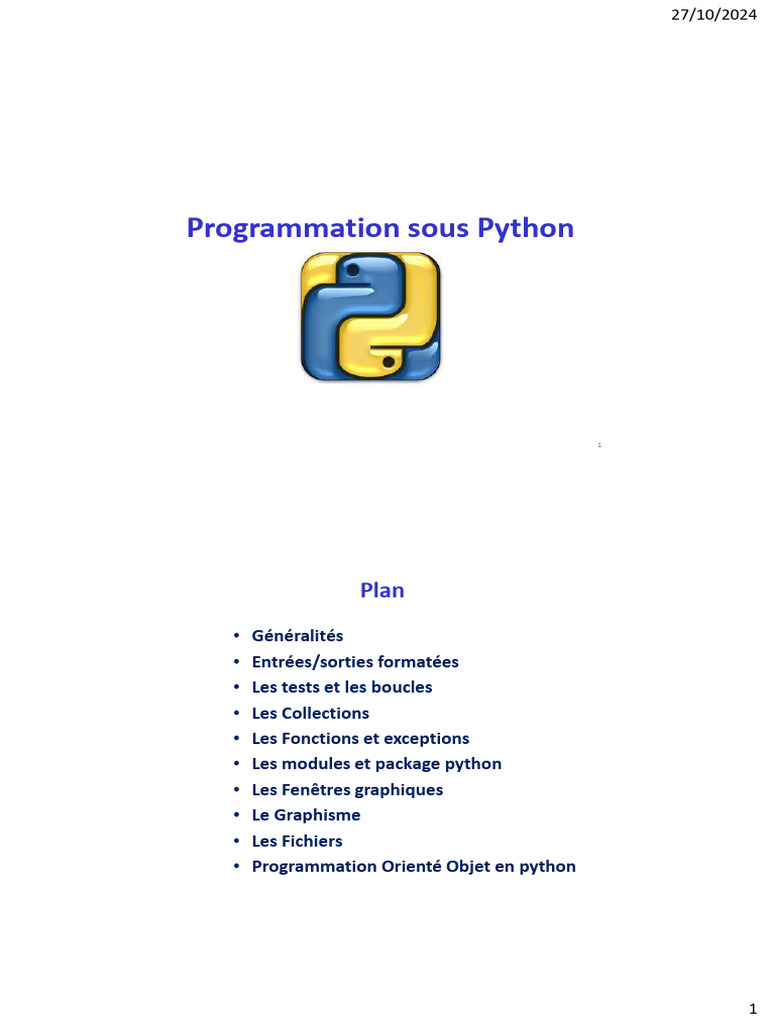 Introduction à la Programmation Python | PDF | Python (Langage de ...