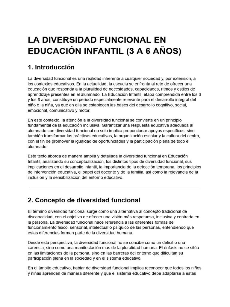 Diversidad Funcional en Educación Infantil | PDF | Educación de la ...