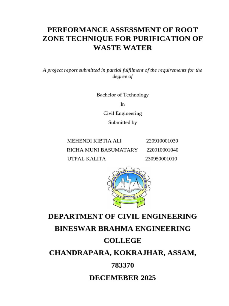 Performance Assessment of Root Zone Technique for Purification of Waste ...