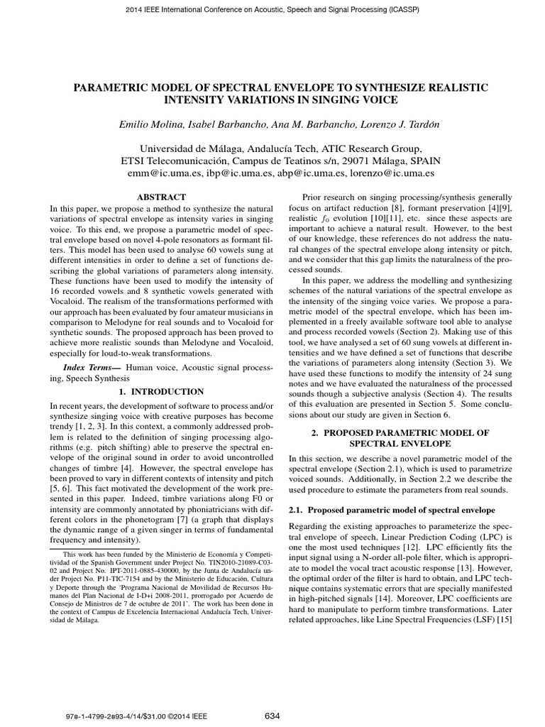 Parametric Model for Singing Voice Synthesis | PDF | Human Voice | Sound