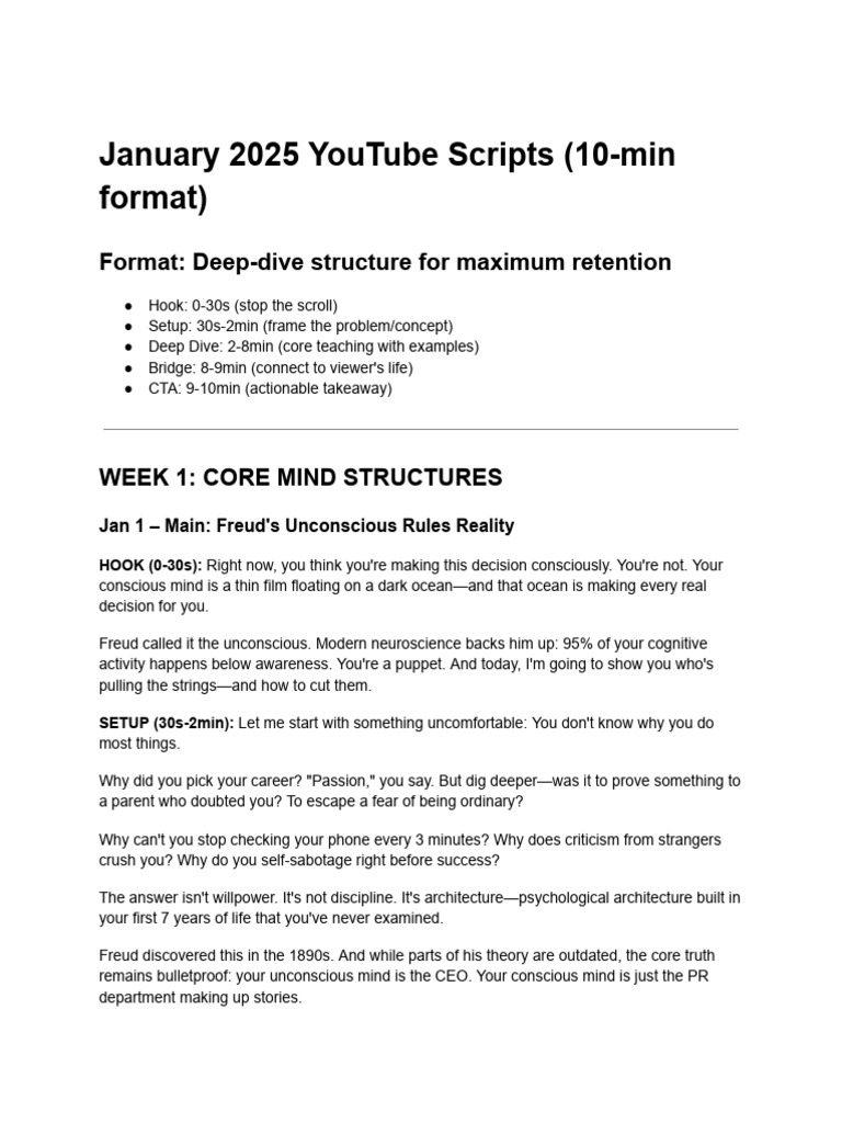 YouTube Scripts for January 2025 | PDF | Shadow (Psychology ...