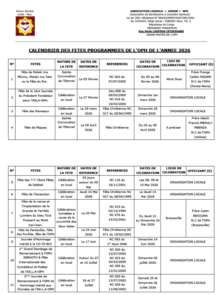 Calendrier des Fêtes 2026 de l'OPH | PDF | Théologie | Temps pascal