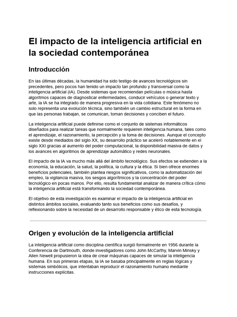 El Impacto de La Inteligencia Artificial en La Sociedad Contemporánea ...
