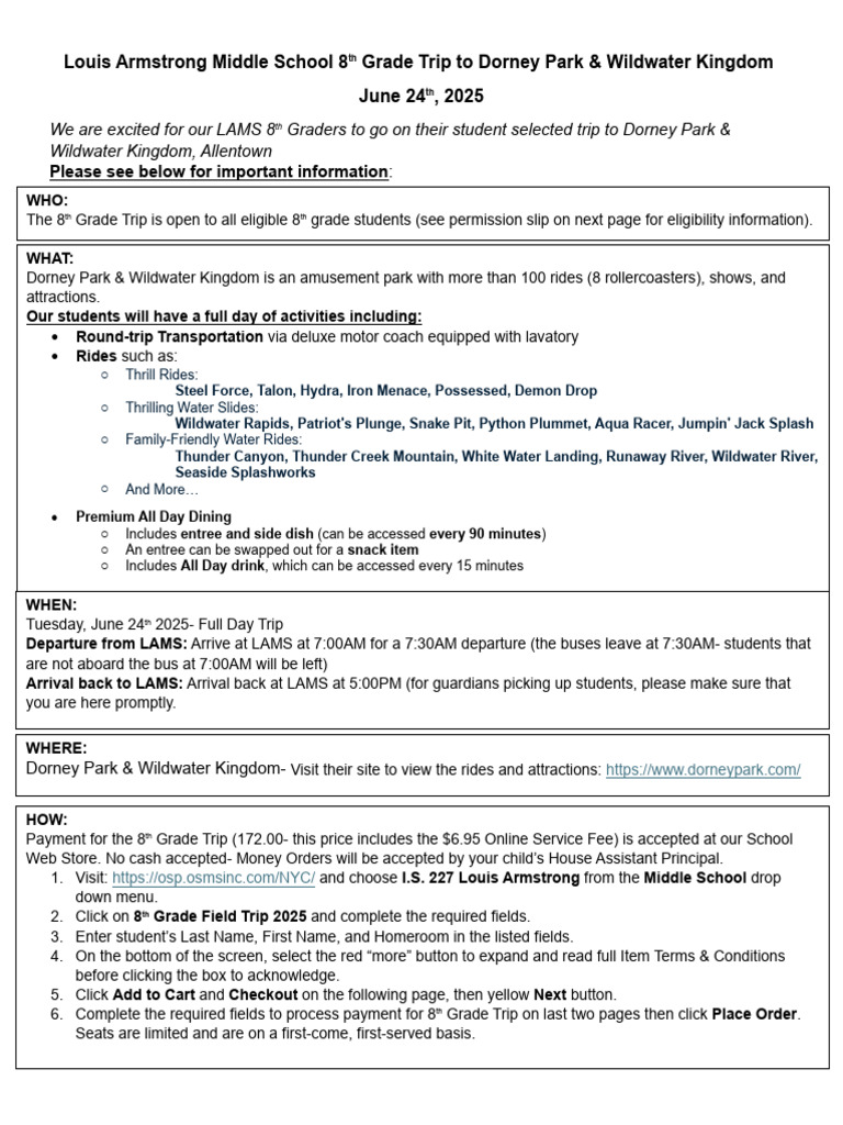8th Grade Trip | PDF