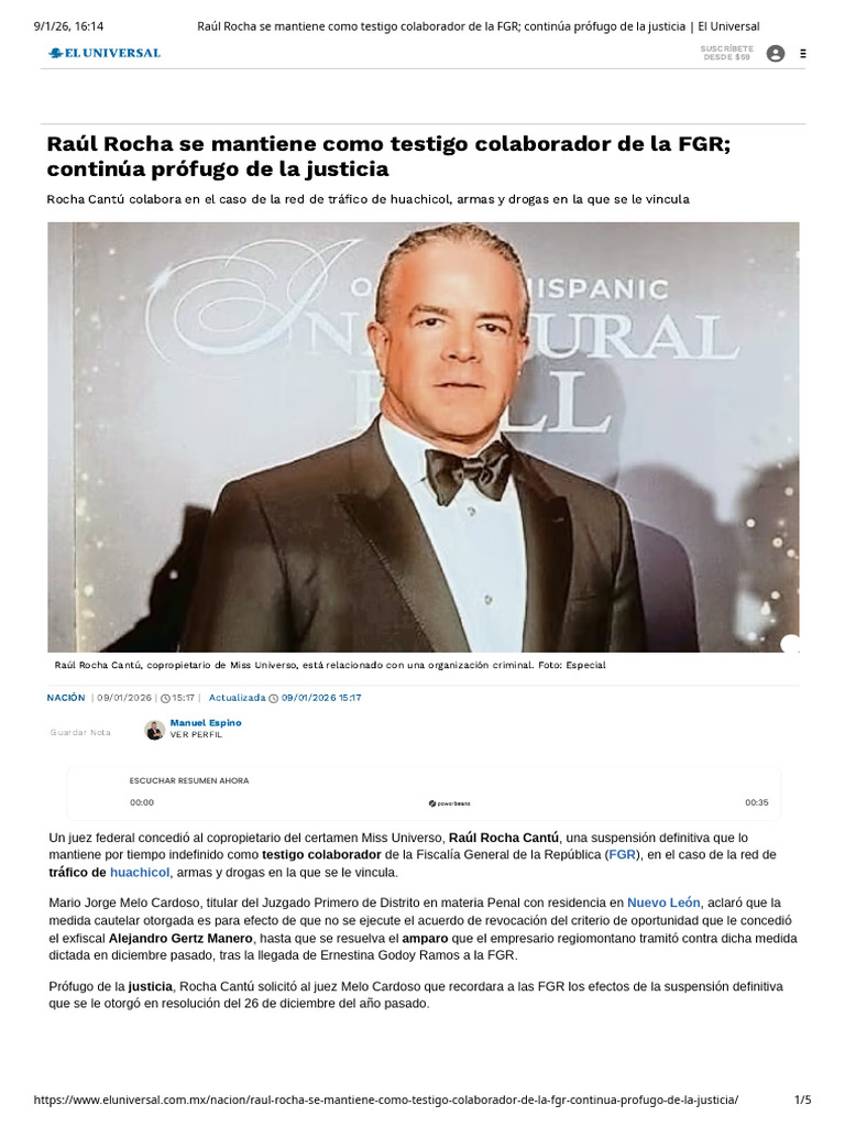 Raúl Rocha Se Mantiene Como Testigo Colaborador de La FGR Continúa ...