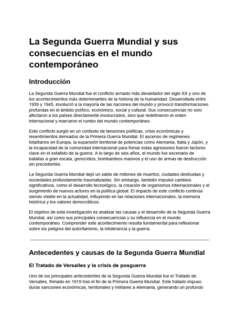 La Segunda Guerra Mundial y Sus Consecuencias en El Mundo Contemporáneo ...