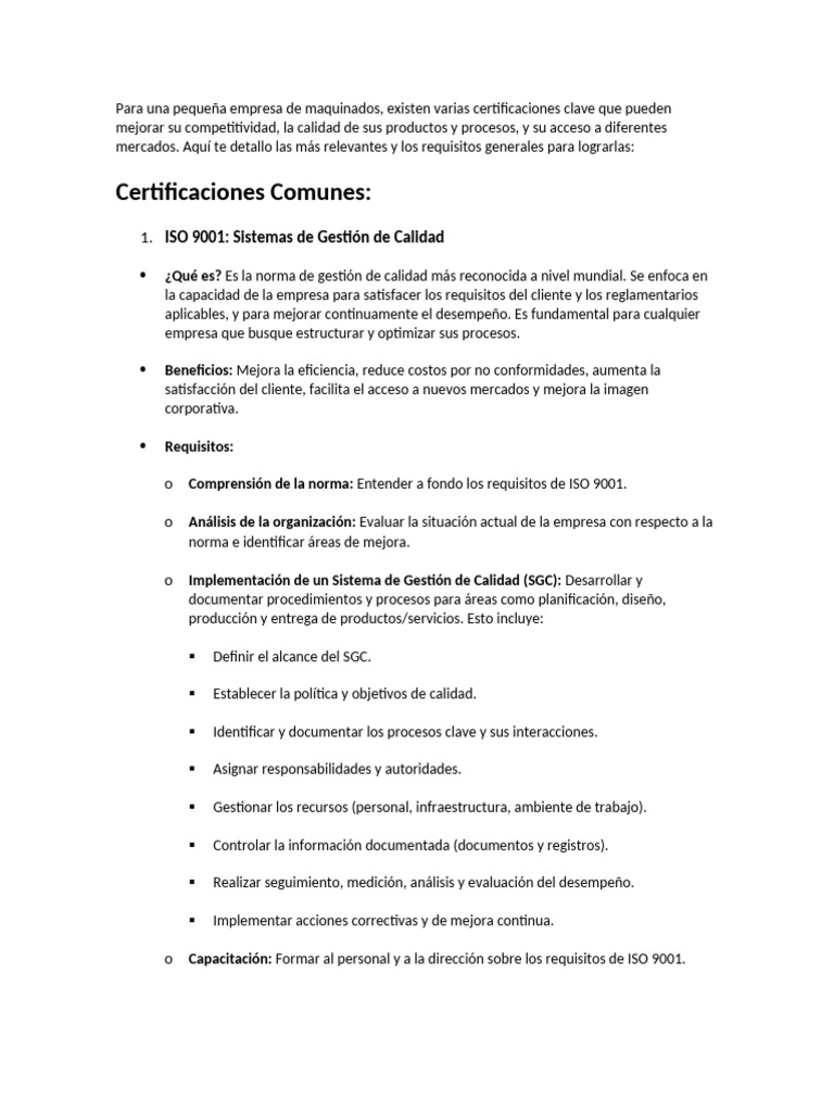 Certificaciones Clave para Empresas de Maquinados | PDF | Sistema de ...