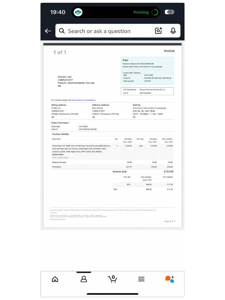 70mai Cam Invoice | PDF