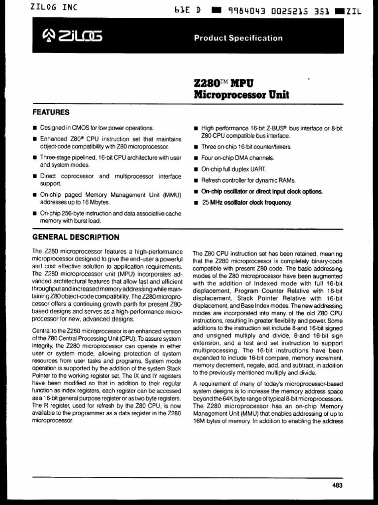 Z280mpu Specification | PDF