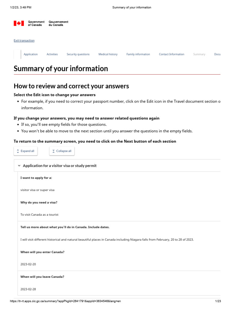 Canada Visa Application Summary Guide | PDF | Identity Document ...