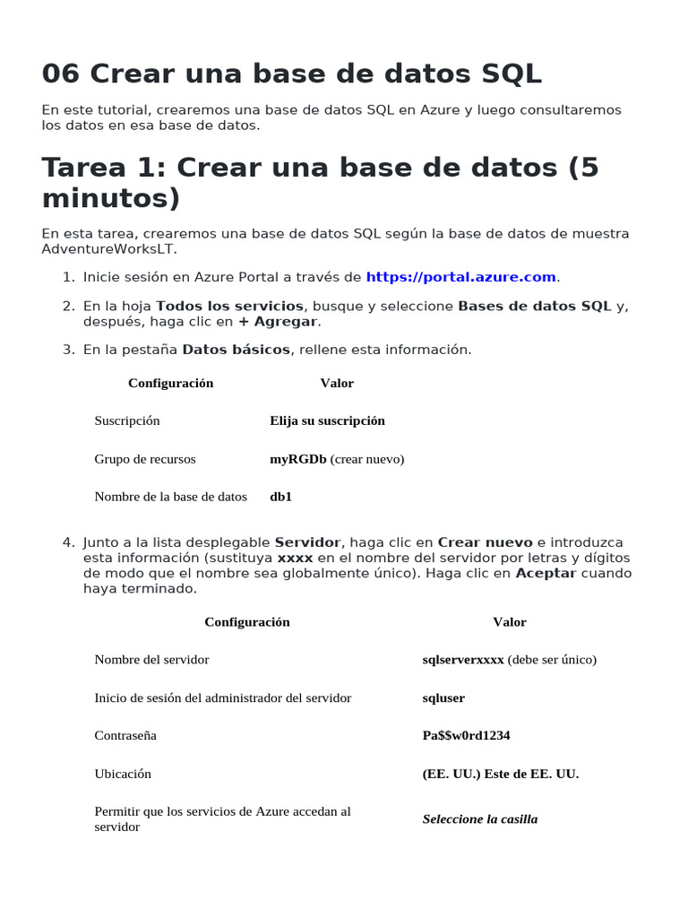 Crear base de datos SQL en Azure | PDF | SQL | Bases de datos