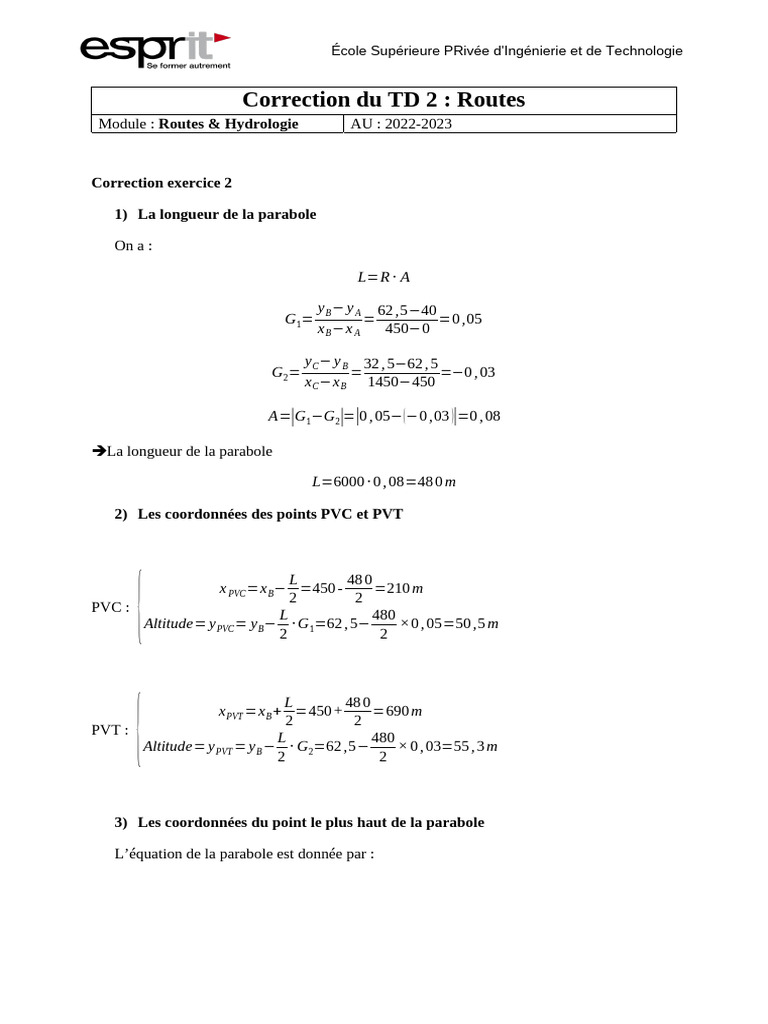 Correction TD Routes et Hydrologie | PDF | Géométrie analytique ...