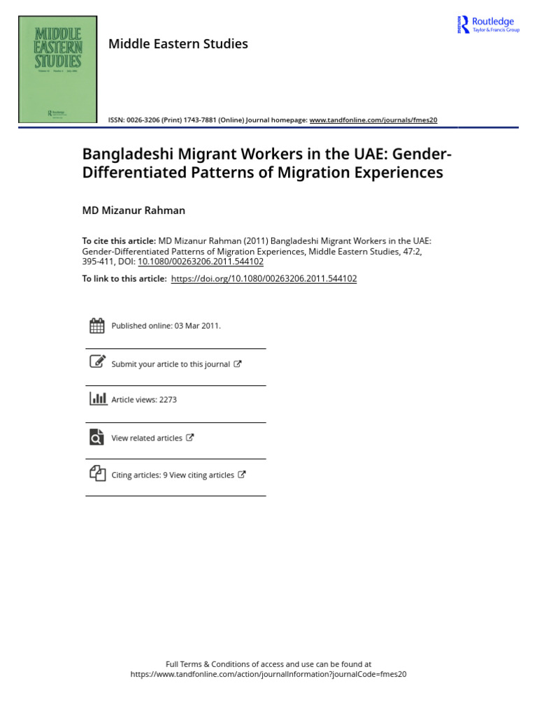 Bangladeshi Migrant Workers in the UAE Gender-Differentiated Patterns ...