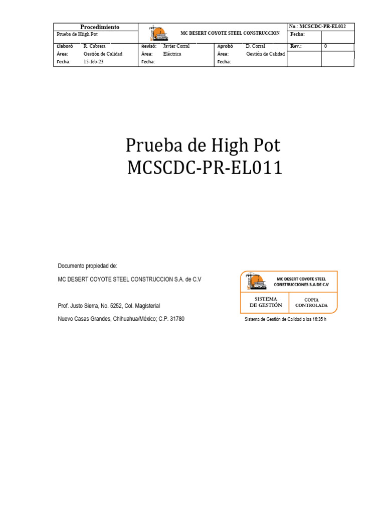 Prueba de Highpot | PDF | Aislador (Electricidad) | Corriente eléctrica