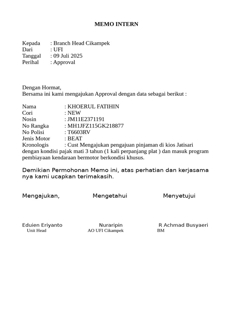 Memo Program Mati Kaleng Terbaru | PDF