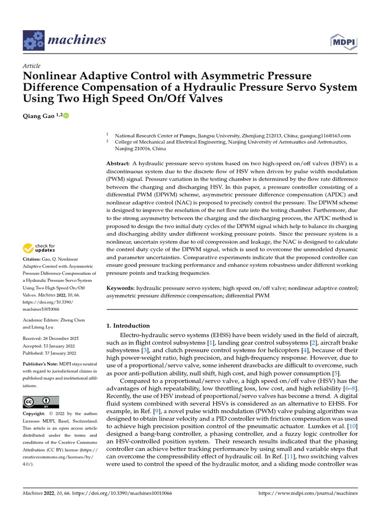 Nonlinear Adaptive Control in Hydraulic Systems | PDF | Control Theory ...