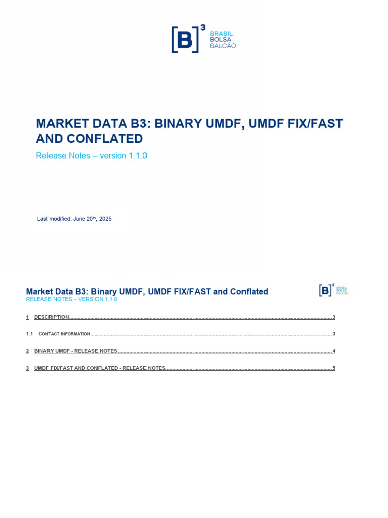 Market Data B3 ReleaseNotes EnUS | PDF | Computing