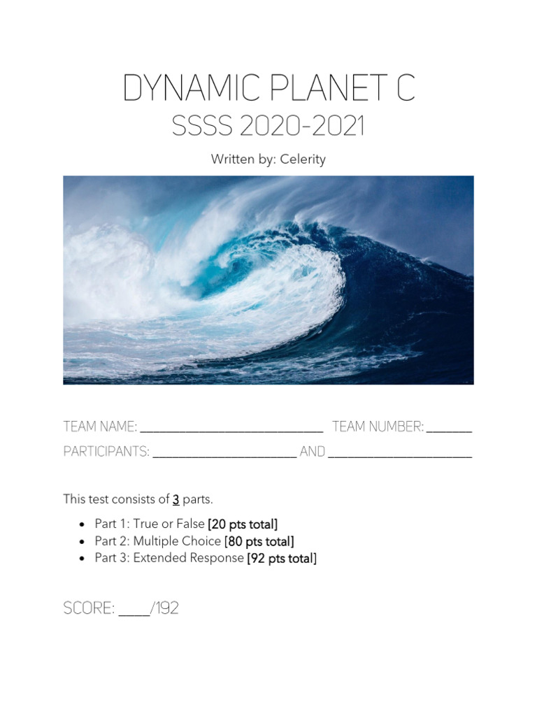 Dynamic Planet Test: CSSSS 2020-2021 | PDF | Oceans | Tide