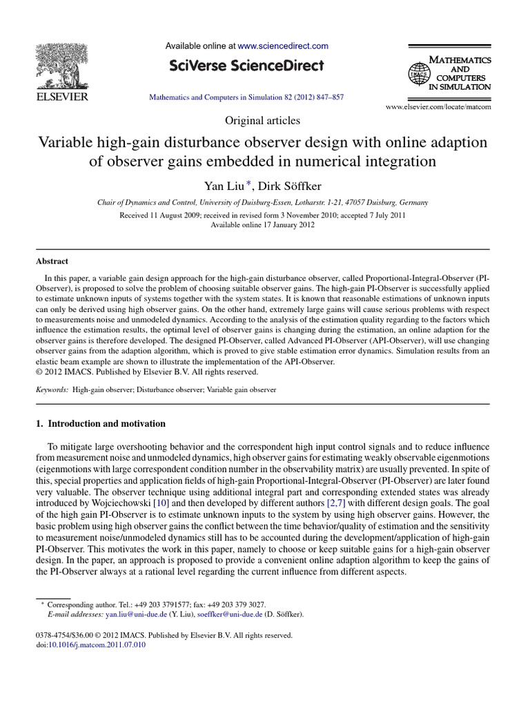 Variable High-gain Disturbance Observer Design With Online Adaption of ...