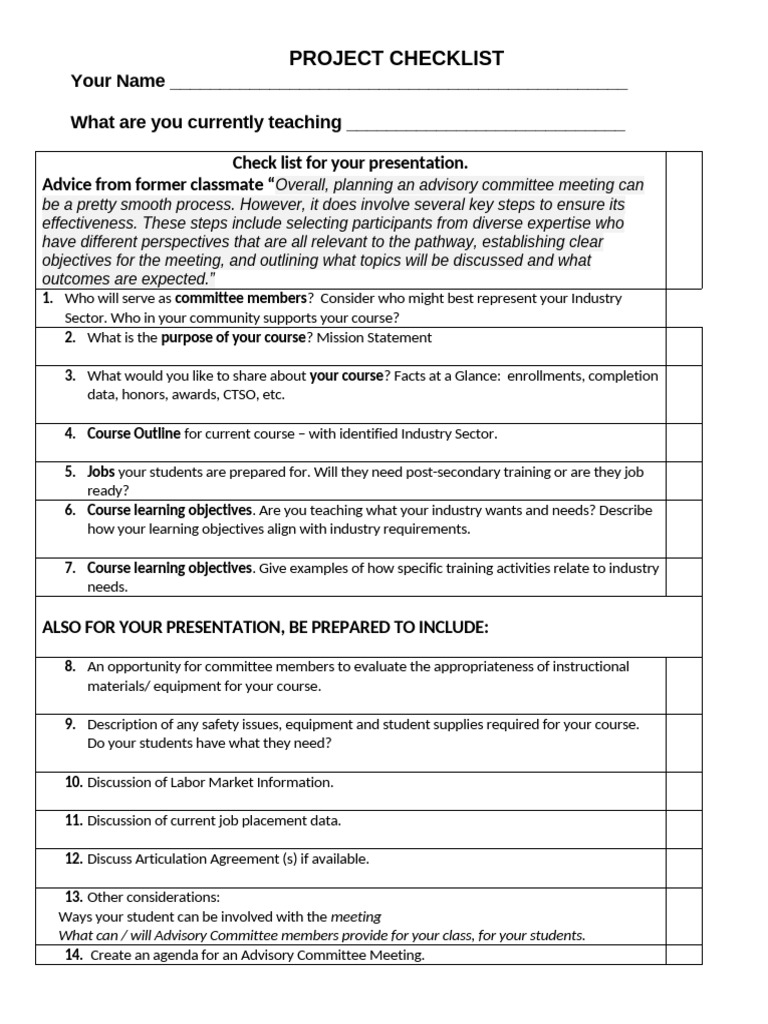 Advisory Committee Meeting Checklist | PDF