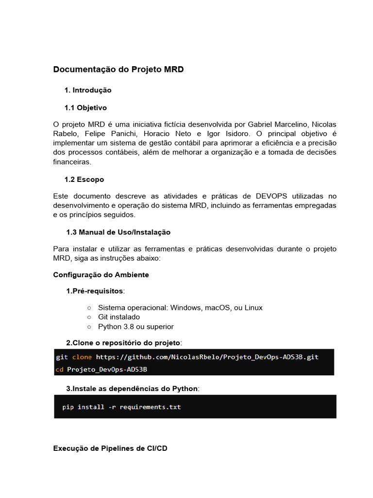 Documentação do Projeto MRD DevOps | PDF | Automação | Testes de software
