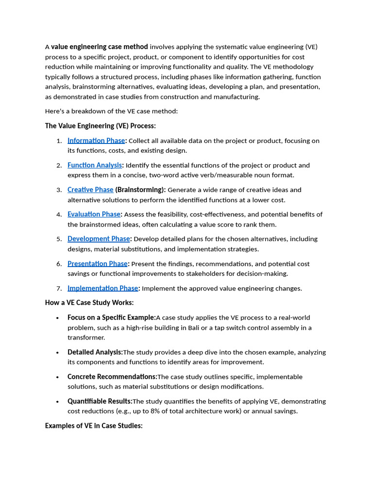 Value Engineering Case Method Explained | PDF | Engineering | Brainstorming