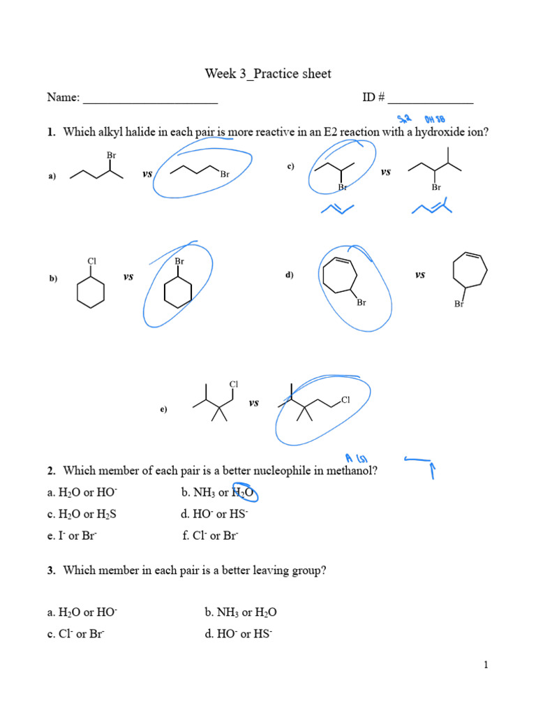 E2 and E1 Reaction Practice Sheet | PDF | Physical Chemistry | Organic ...