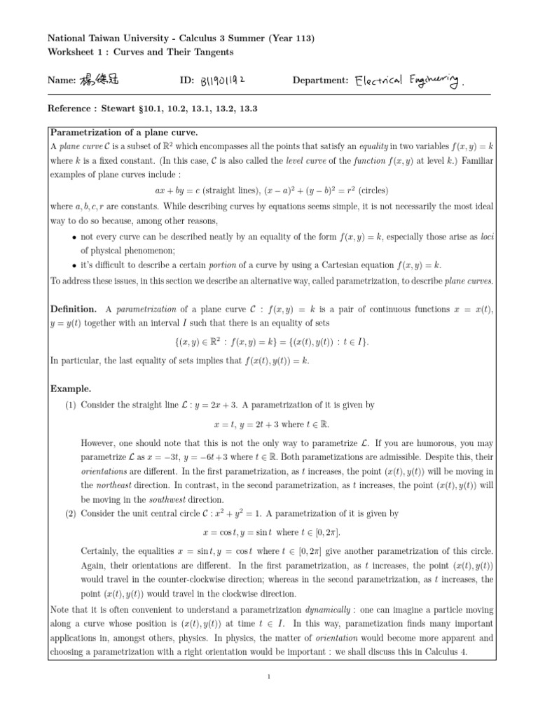 Parametrization of Plane Curves in Calculus | PDF | Tangent | Curve