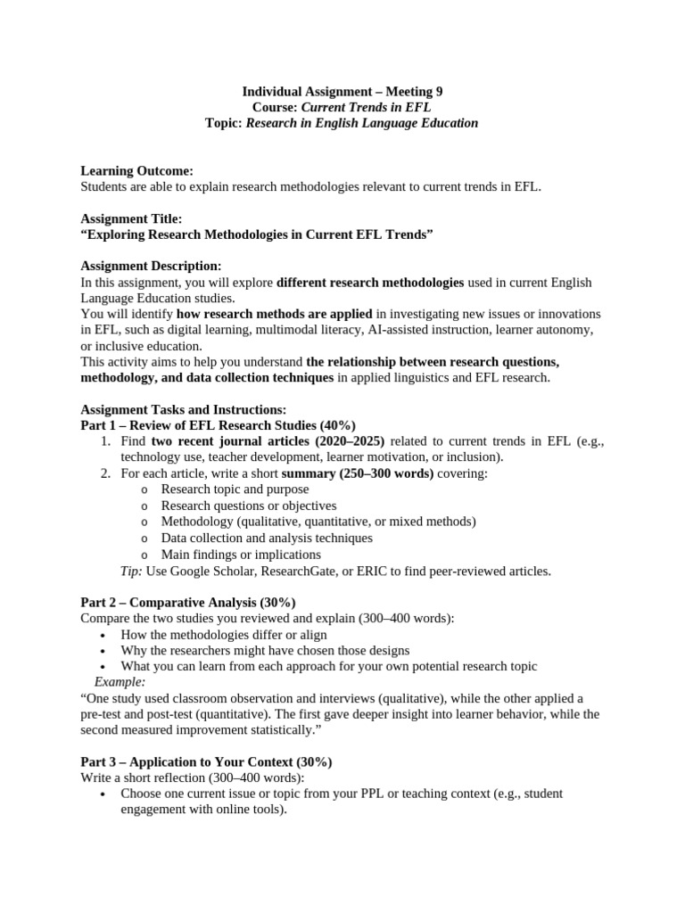 Independent Assignment _ Meeting 9 | PDF | Methodology | English As A ...