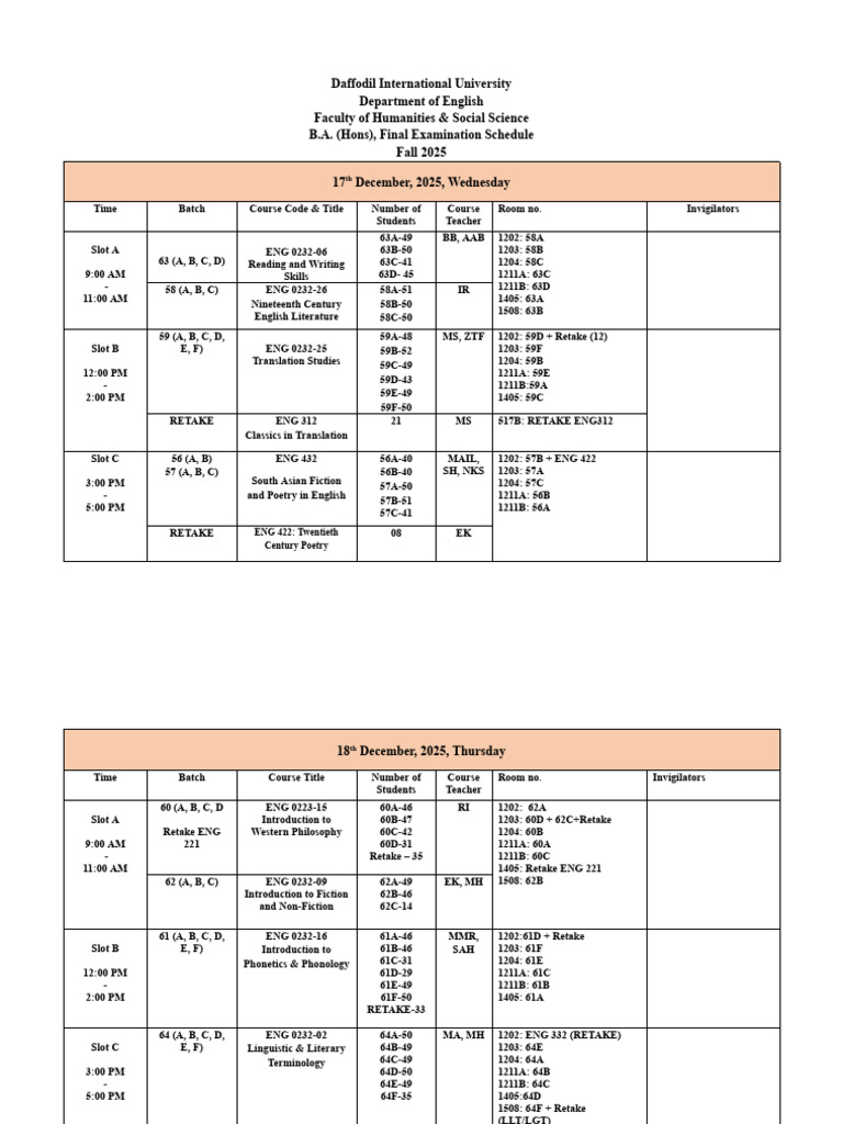 B.A. English Final Exam Schedule 2025 | PDF | Written Communication ...
