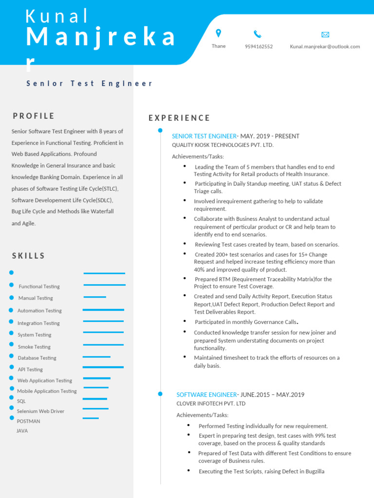 Senior Test Engineer Profile Summary | PDF | Software Development ...