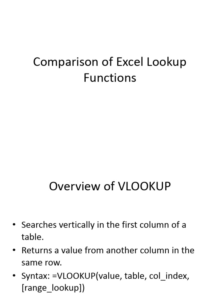 Excel Lookup Functions Comparison Guide | PDF | Algorithms And Data ...