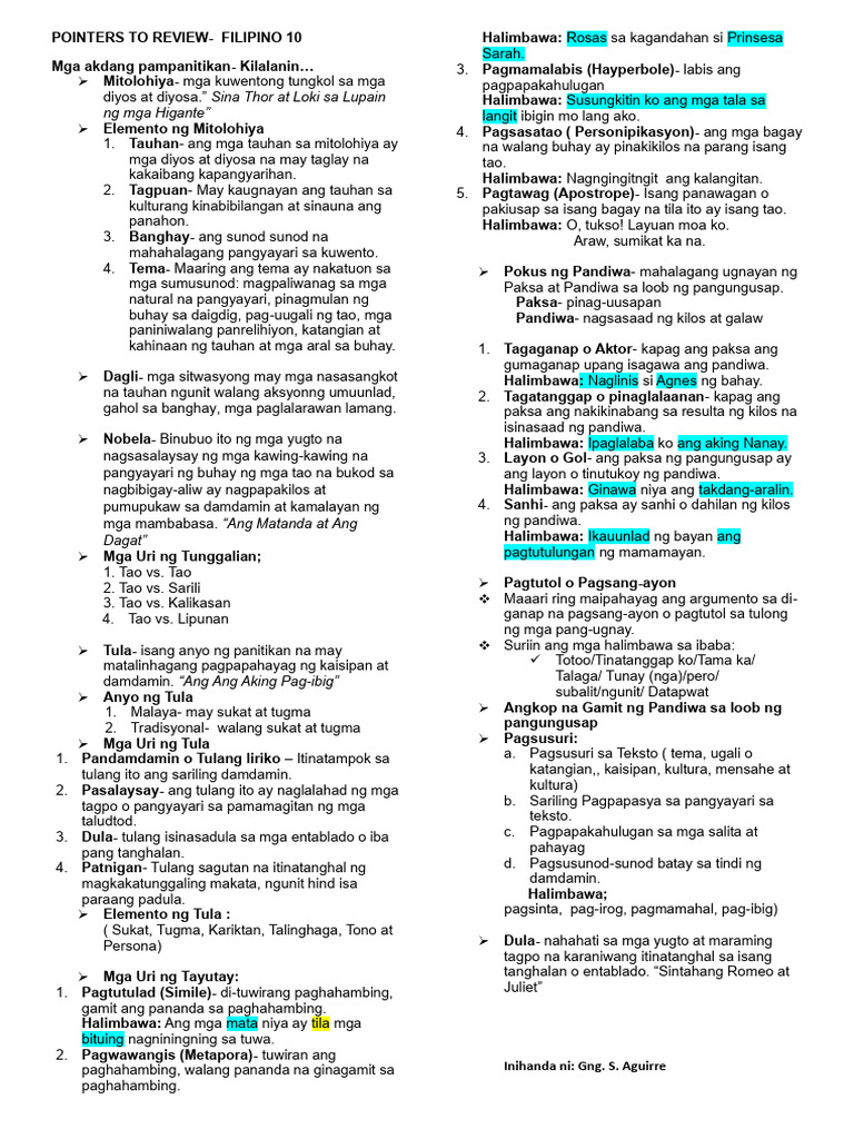 Pointers To Review 2nd Quarter g10 | PDF