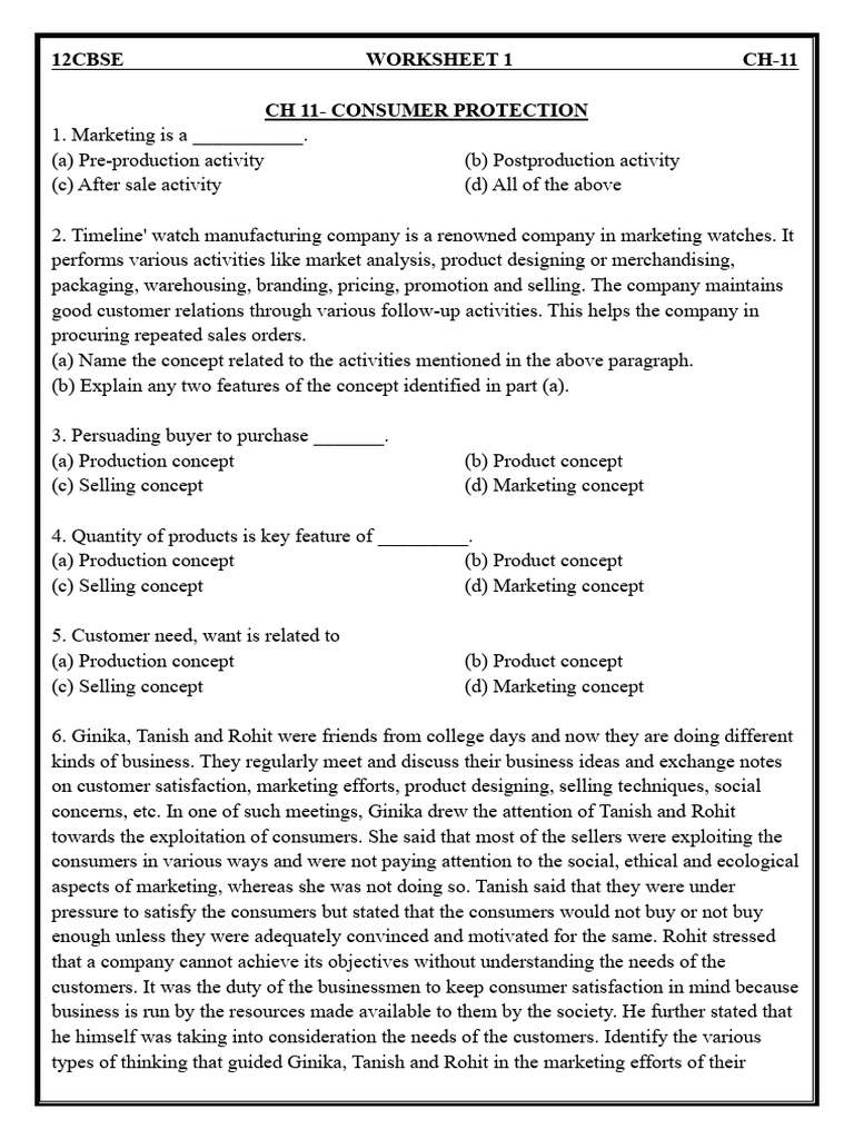 Consumer Protection Marketing Concepts Worksheet | PDF | Marketing | Sales