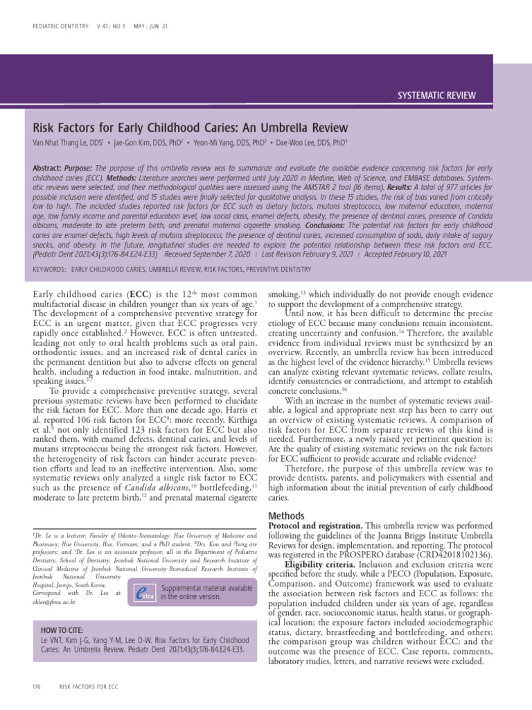 Risk Factors for Early Childhood Caries | PDF | Systematic Review ...