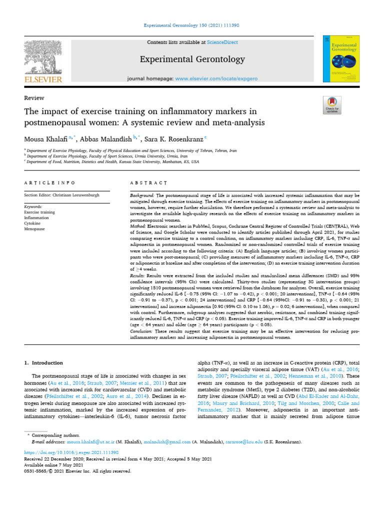 The Impact of Exercise Training on Inflammatory Markers in ...