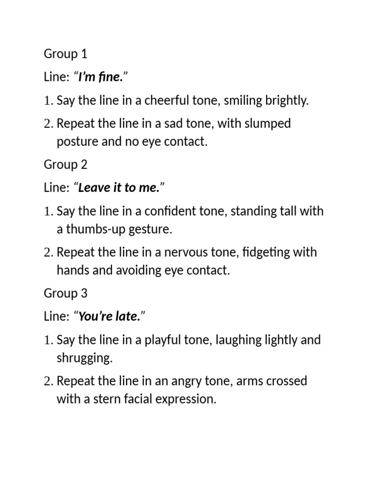 Emotional Tone Variation Exercises | PDF
