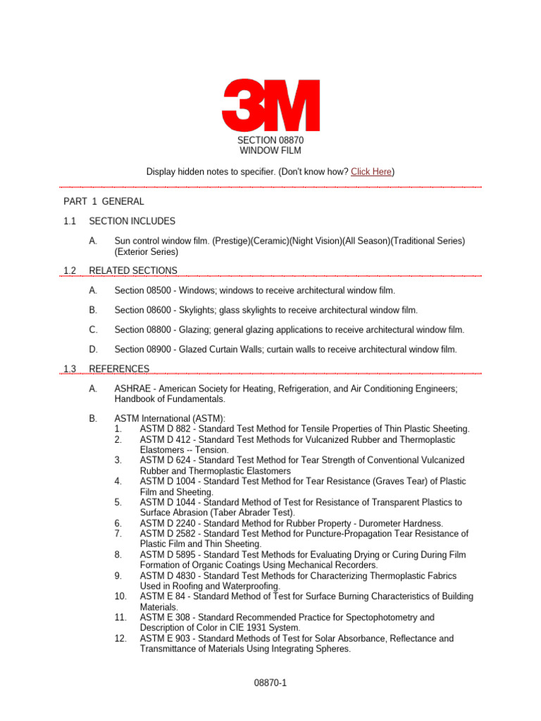 Sun Control Window Film Specifications | PDF | Window | Materials