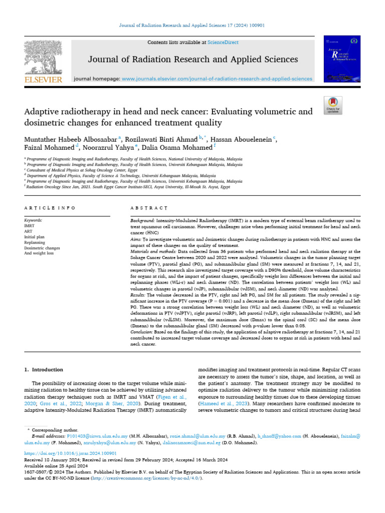 Adaptive Radiotherapy in Head and Neck Cancer | PDF | Radiation Therapy ...