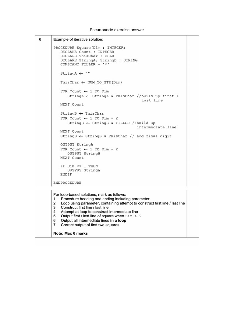Pseudocode Exercise Answer | PDF