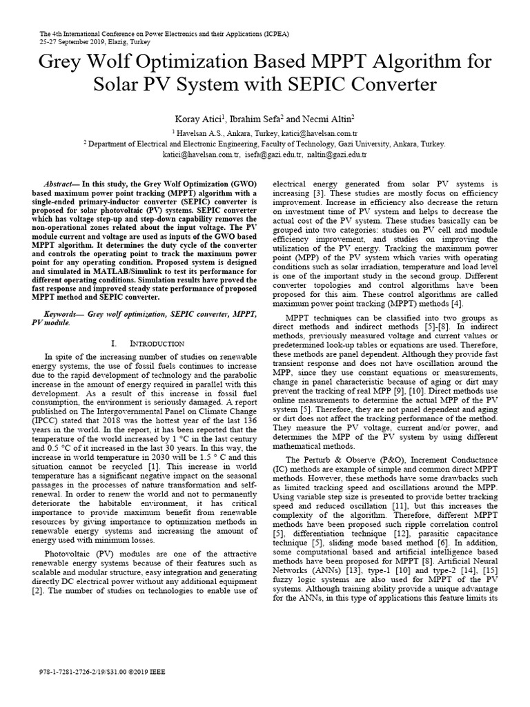 Grey Wolf Optimization Based MPPT Algorithm for Solar PV System With ...