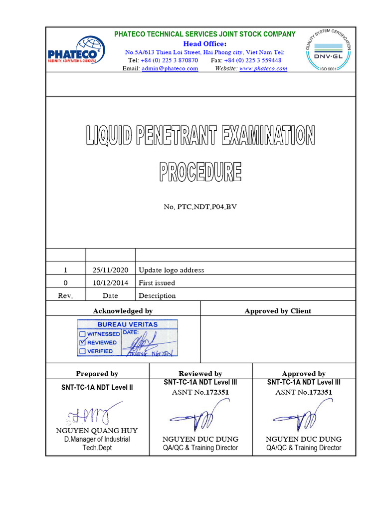 Liquid Penetrant Examination Procedure | PDF | Nondestructive Testing ...