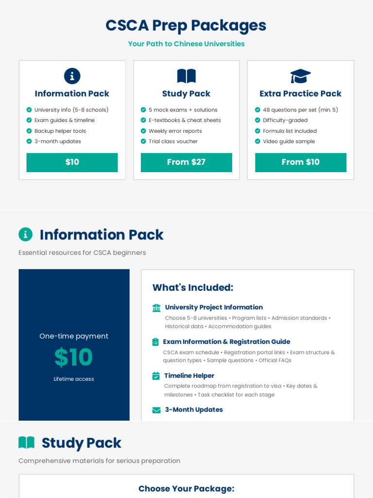 CSCA Exam Prep Packages Overview | PDF