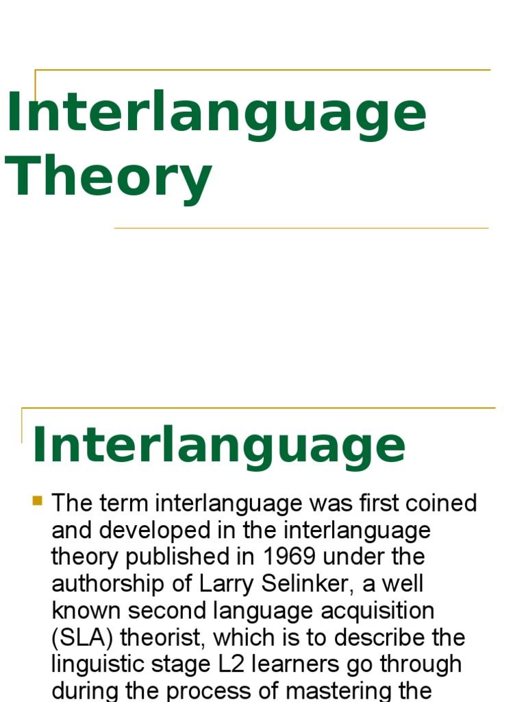 Understanding Interlanguage Theory | PDF | Second Language | Second ...