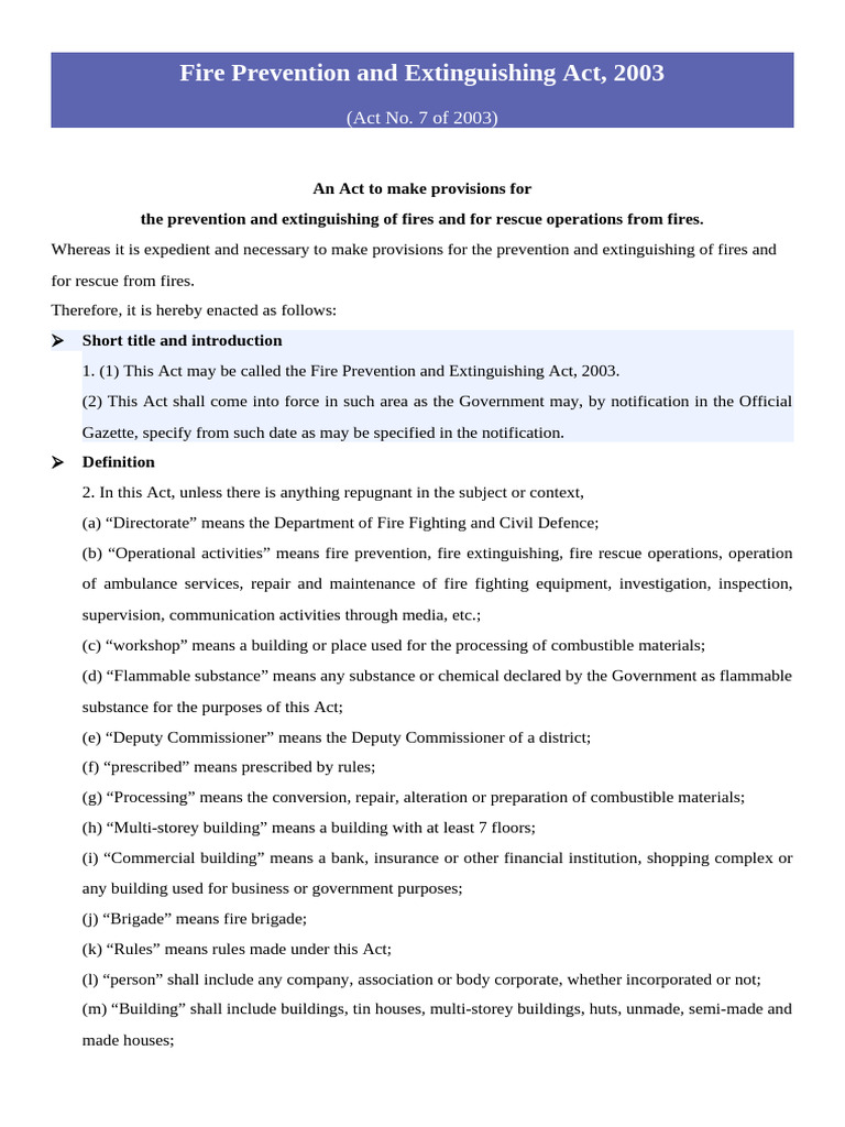 Fire Prevention and Extinguishing Act 2003 | PDF | Firefighting | License
