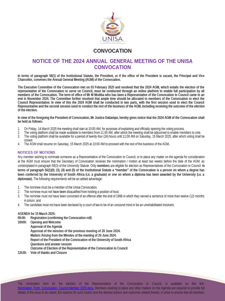 February 2025 Convocation AGM Notice (Draft) | PDF | Government