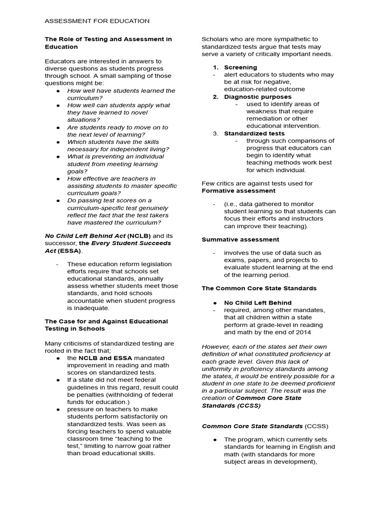 Role of Assessment in Education | PDF | Educational Assessment | Sat