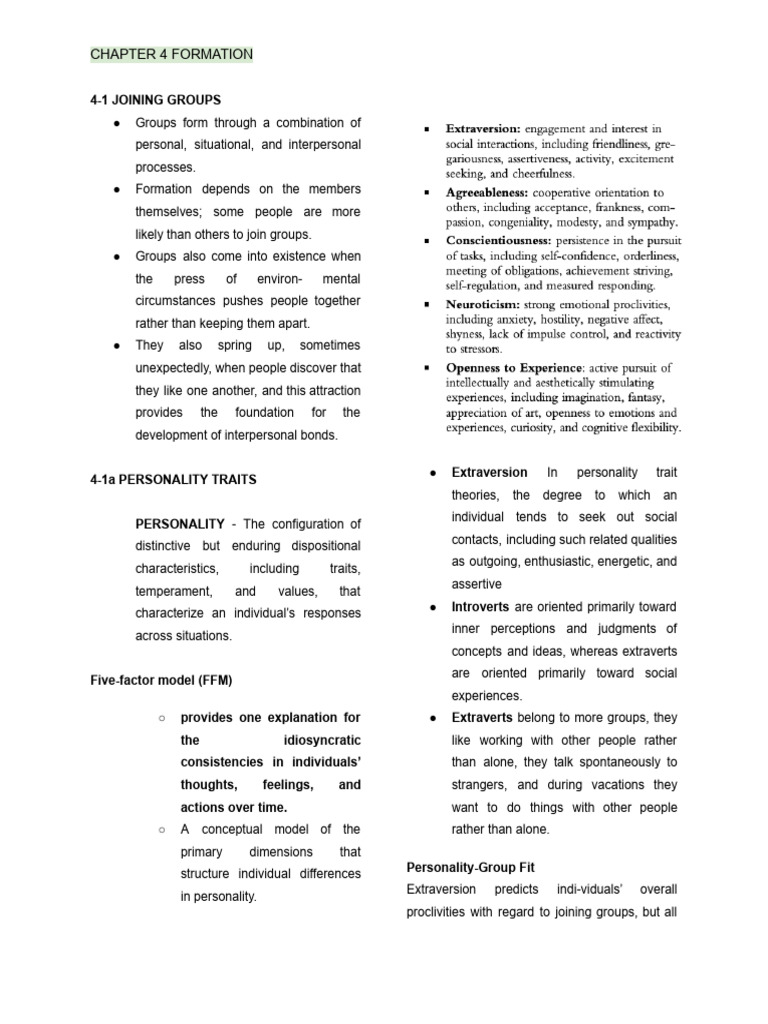 Understanding Group Formation Dynamics | PDF | Anxiety | Extraversion ...