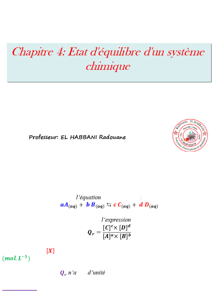 Équilibre chimique et quotient de réaction | PDF | Équilibre chimique ...