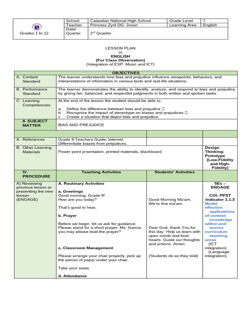 Lesson Plan on Bias and Prejudice | PDF | Bias | Prejudices